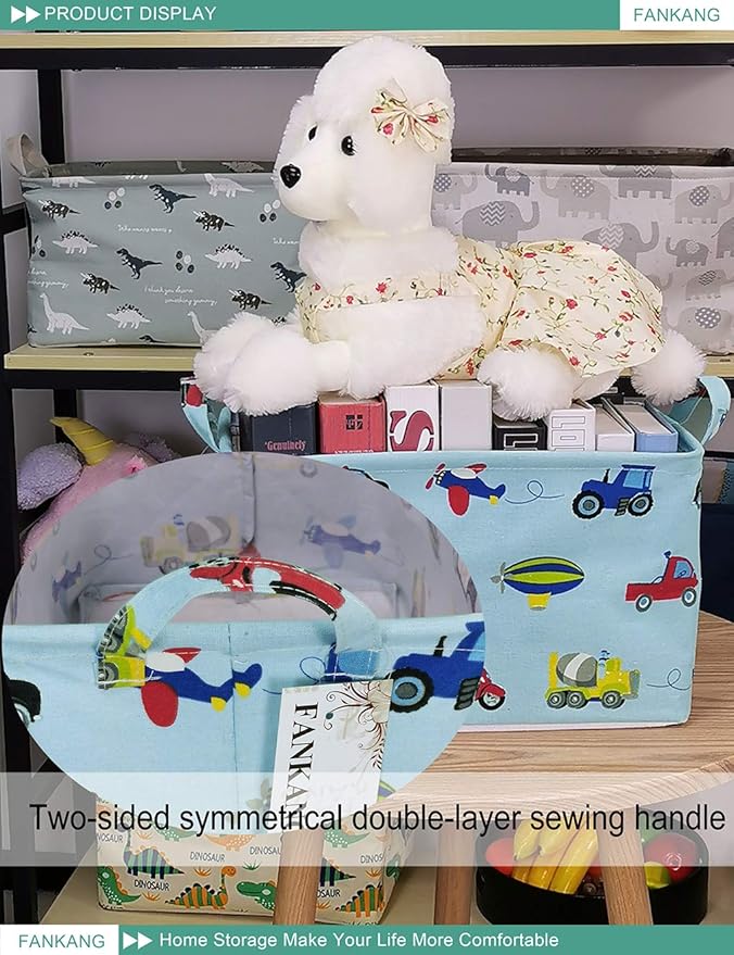 FANKANG Storage Basket,Nursery Hamper Canvas Laundry Basket Foldable with Waterproof PE Coating Storage, Office, Bedroom, Clothes,Toys (Rec-Car)