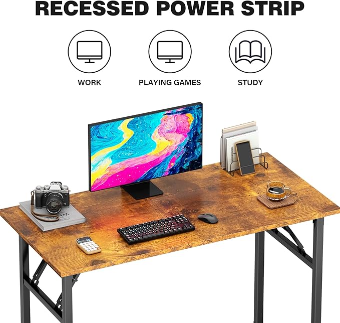 DlandHome Computer Desk Folding Table 39.4 inches Writing Desk for Small Space Folding Desk Laptop Desk No Assembly Required Retro&Black-NeatNest