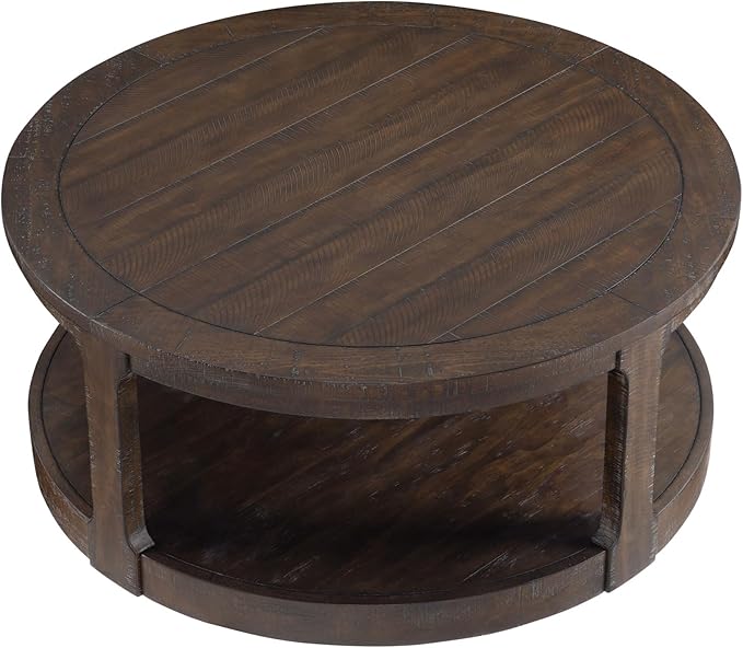 Coffee Table Round Wood Brown 40" Coffee Tables for Living Room Modern Circle Center 2-Tier Solid Desktop Minimalistic Design Accent with Shelf Storage Home Furniture Apartment Office Easy to Assemble-NeatNest