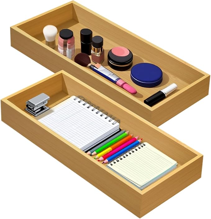 Desktop organizer, Bamboo storage tray for small tools, For office cabinets Bathroom 11.8x4.92x1.34 Inches(1 - PCS)-NeatNest