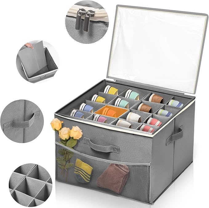 Fabric Shoe Organizer Storage Box for Closet, Fits 16 Pairs Large Shoe Storage Containers Sneaker High Heel Storage Box Bins Space Saving Shoe Storage Organizer Basket with w/Adjustable Dividers, Grey-NeatNest