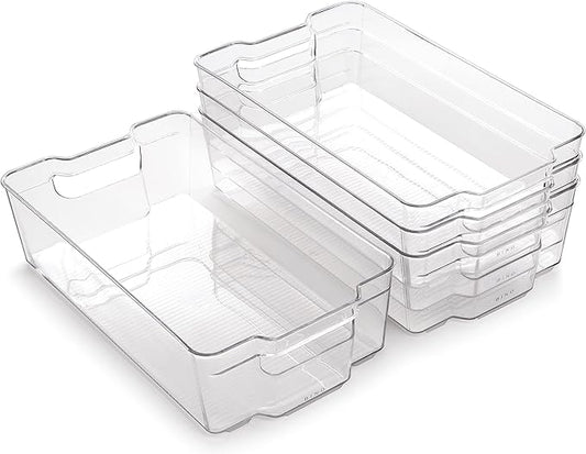 BINO | Stackable Storage Bins, X-Large - 4 Pack | THE STACKER COLLECTION | Clear Plastic Storage Bins | Organization Containers for Pantry & Fridge | Multi-Use Organizer Bin | BPA-Free-NeatNest