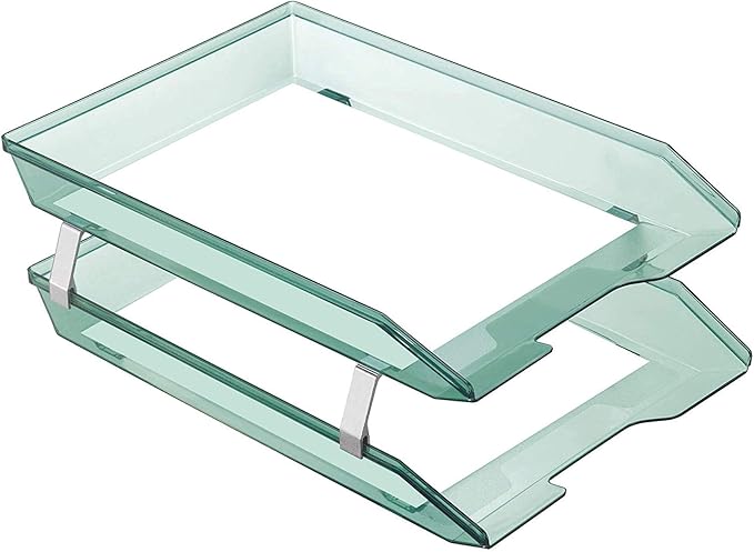 Acrimet Facility 2 Tier Letter Tray, Front Load, Letter Size/A4, Desktop File Organizer, Plastic (Clear Green Color)-NeatNest
