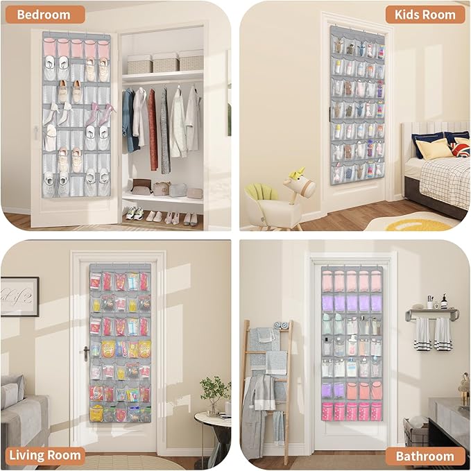 FENTEC 35 Large Pockets Over The Door Shoe Organizer, Mesh Hanging Shoe Organizer Shoe Rack for Closet Mesh Closet Shoe Holder, Over Door Organizer, Shoe Organizer for Wall, Grey, 1 Pack-NeatNest