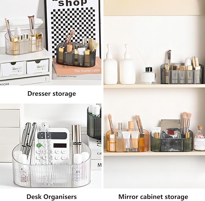 DASITON Large Capacity Makeup Brush Holder,5 Slot Makeup Brush Holder,Vintage striped Make Up Brush Holder,for Vanity Decor,Bathroom Countertops,Desk Storage Container,Cosmetic Display cases(Green)-NeatNest