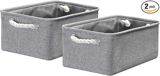 Fabric Storage Bins, 2 Pack Foldable Cube Baskets with Rope Handles, Large Collapsible Storage Cubes for Home, Office, Closet, Clothes, Books Organizer. (Gray, 2PCS/14*10.2*6.3inch)-NeatNest