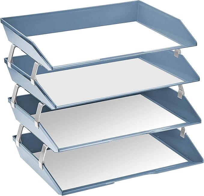 Acrimet Facility 4 Tier Letter Tray, Side Load, Letter Size/A4, Desktop File Organizer, Plastic (Solid Blue)-NeatNest