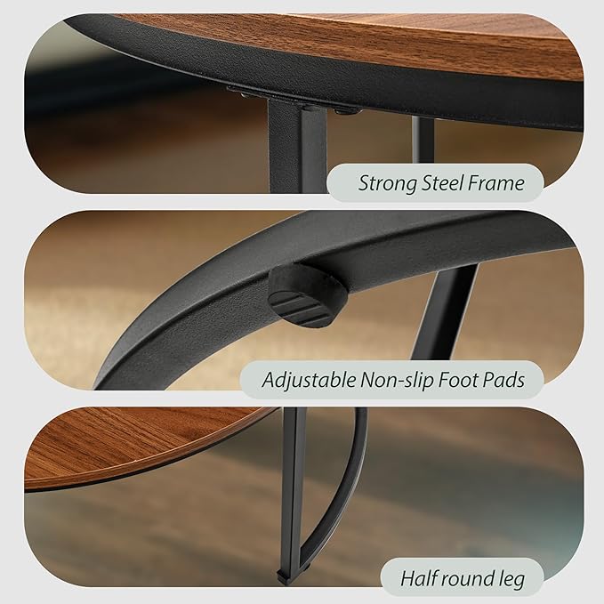 31.5" Nesting Coffee Table Set of 2, Round Nesting Coffee Table with Wood Grain Top, End Tables with Metal Frame for Living Room, Bedroom, Brown