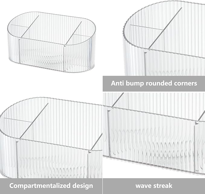 DASITON Large Capacity Makeup Brush Holder,5 Slot Makeup Brush Holder,Vintage striped Make Up Brush Holder,for Vanity Decor,Bathroom Countertops,Desk Storage Container,Cosmetic Display cases(Clear)-NeatNest