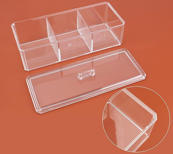 dedoot Plastic Drawer Organizer, Clear Acrylic Vanity Desk Storage and Organizer, 3 Compartment Make Up Holder with Lid Bathroom Display Storage Container for Jewelry, Small Items, 9.17x3.7X3.46 Inch-NeatNest