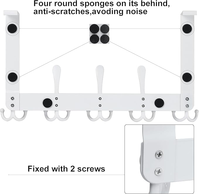 WEBI Over The Door Hooks,Door Hanger,Triple Door Hooks for Hanging Over The Door Towel Rack,Door Coat Hanger,Door Coat Rack for Clothes,Towels,Back of Bathroom,White