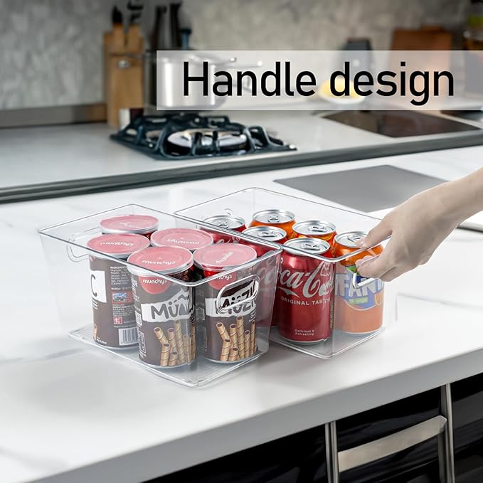 6pcs Plastic Storage Bin 2-Size Clear Storage Containers for Kitchen Pantry Organization and Storage Bins, Organizing Bins with Built in Handles, Cabinet Organizers, Clear