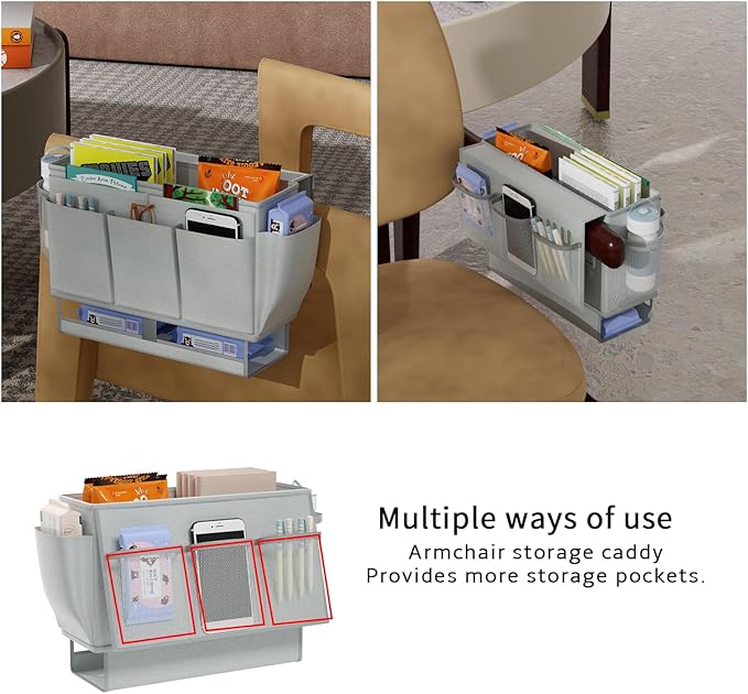 Bedside Caddy, Bed Organizer with 11 Pockets and Power Strip Holder, Versatile Bedside Storage Caddy for Home,Dorm,Bunk,Hospital,Crib Bed (2 Pack Grey)-NeatNest