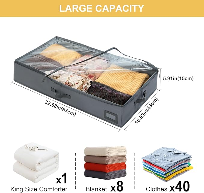 6-Inch Under Bed Organizer, Under Bed Storage Container, Under Crib/Couch Storage, Underbed Storage Box for Seasonal Clothing, Sweaters, Shoes, Blankets, Wrapping Paper & Toys 33" L×17" W×6" H-NeatNest