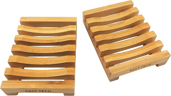 Bamboo Soap Dish, 2pc Rectangular, Light Brown, 3.4 x 4.5 inches, 0.14 pounds, Bathtub-NeatNest