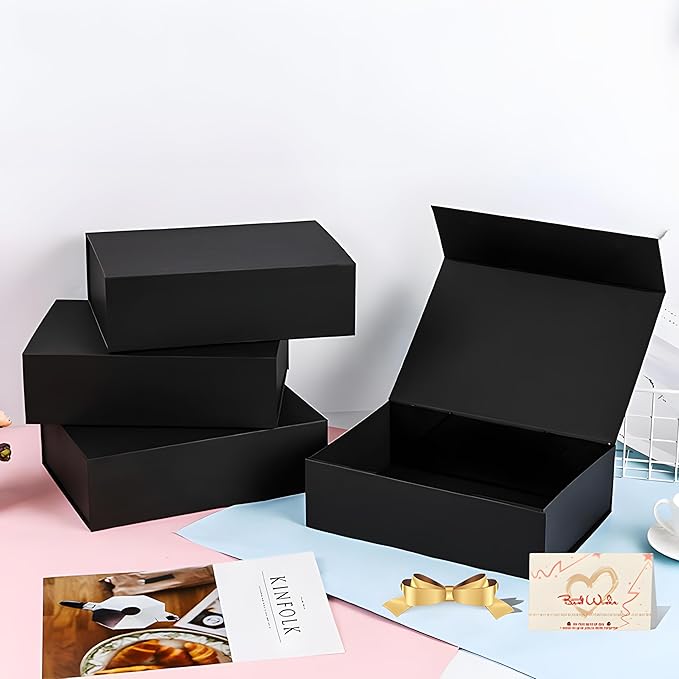 Black Gift Box 12x6x4 Inches Foldable Magnetic with Lid Black Magnetic for Presents,Keepsake Box Weddings,Proposals, Birthdays,Christmas,Halloween,Holiday Gift Giving Packaging-NeatNest