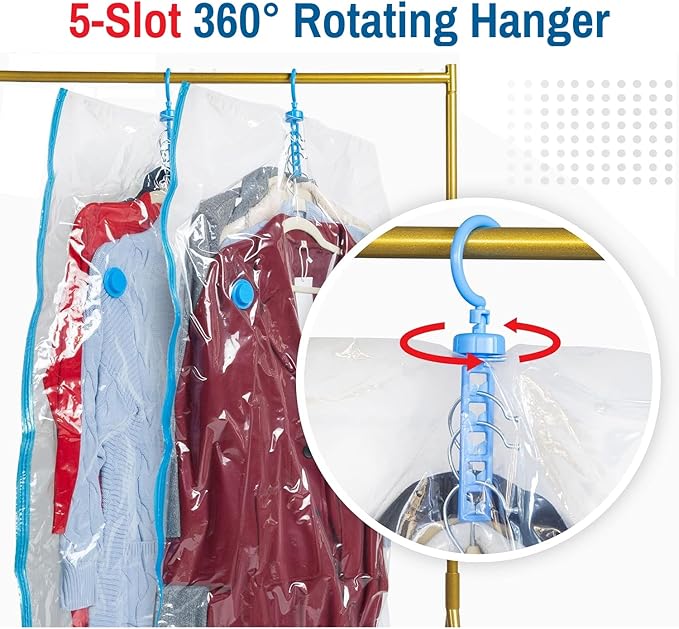 Spacesaver Hanging Vacuum Storage Bags (Pack of 4) - Vacuum Sealer Bags, Closet Organizer, Sealed Storage, Space Bag - Blanket, Bedding, Garment, Clothing, Dress, Suit, Long Coat, Jacket