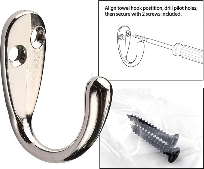HASWARE 6 PCS Coat Hook, Wall Mounted Hooks Coat Hooks Robe Hooks Hangers Heavy Duty with 12 Pieces Screws for Bedroom Bathroom Kitchen Door Wall (Chrome)