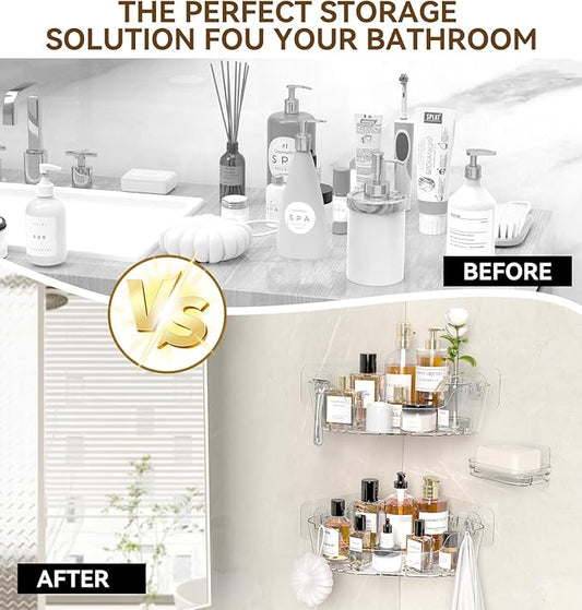 Corner Shower Caddy, 3-Pack Adhesive Shower Organizer with Soap Holder and Hooks, Rustproof Corner Shower Shelves, No Drilling Bathroom Organizer for Bathroom-NeatNest