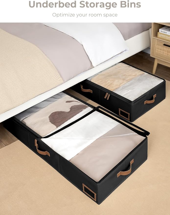 StorageWorks Extra Large Under Bed Storage Containers with Handles and Label Holder, 2 Pack Ultra-thick Fabric Underbed Bins, Closet Organizer for Clothes, Blankets, Sweater-NeatNest