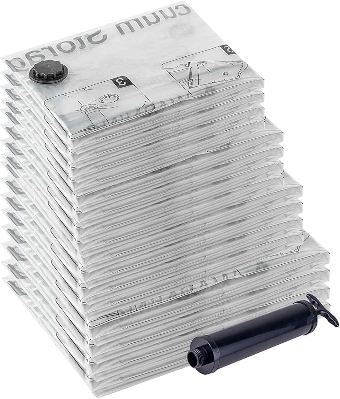 Vacuum Storage Bags 16 Combo, (4 Jumbo, 4 Large, 4 Medium, 4 Small) Space Saver Bags with Travel Hand Pump, Compression Airtight Sealer Bags for Clothes, Pillows, Comforters, Blankets-NeatNest