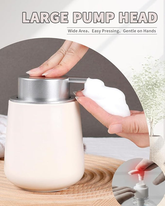 Bosilunlife Ceramic Foaming Soap Dispenser - Beige & Grey 12 oz Foam Hand Wash Dispenser Bathroom Countertop Kitchen Dish Soap Pump Dispenser Foam Soap Dispenser for Bathroom-NeatNest