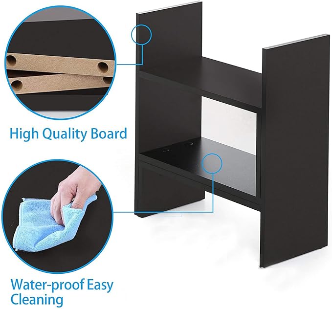 Aleiodvn 2-Shelf Desktop Bookshelf, Adjustable Storage Rack, Modern Design, Home Decor(Black)-NeatNest