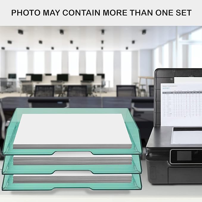 Acrimet Stackable Letter Tray Single Side Load, Plastic, Desktop File Organizer (Clear Green Color) (1 Unit)-NeatNest