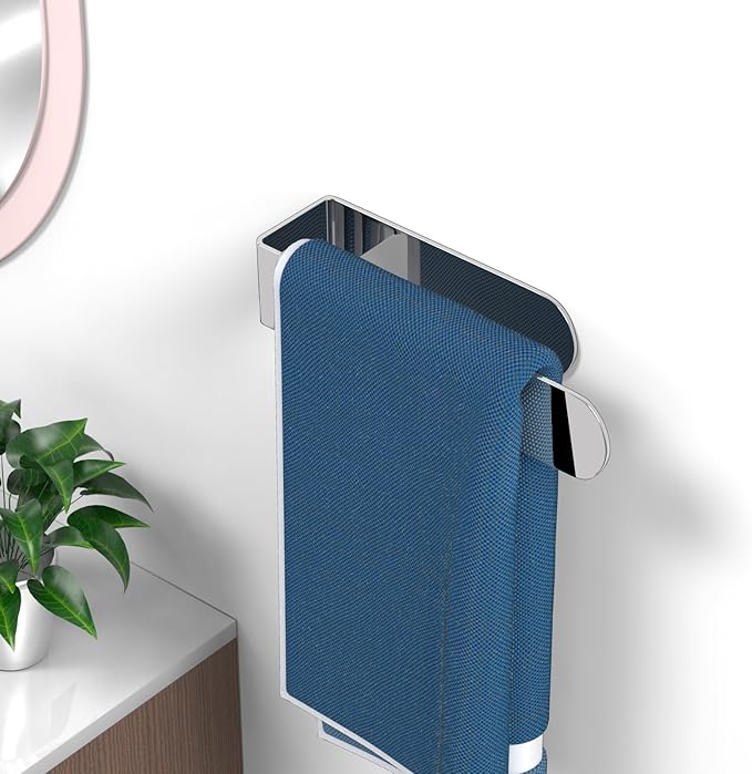 HUFEEOH Adhesive Hand Towel Holder, Kitchen Towel Rack Towel Bars Wall Mounted, Stainless Steel Bath Towel Holder for Bathroom Hotel Kitchen (8 inch, Polished Silver)
