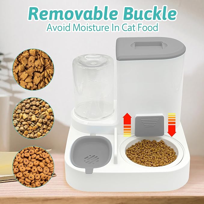 Fhiny Gravity Cat Feeder and Water Dispenser, 2 in 1 Automatic Pet Waterer Detachable Ceramic Food Bowls Set Pet Food Storage for Small Dog Puppy Cat Kitten Pet Easy Clean (Grey)-NeatNest