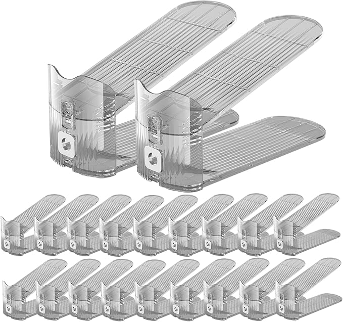 CiBiZi Clear Shoe Slots Organizers 20Pack Shoe Stacker Organizer for Closet Shoe Stackers for a Pair of Shoes Shoe Display Shelf Organizador de Zapatos Shoe Rack Holders Space Saver (Grey)-NeatNest