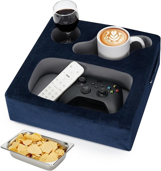 Couch Cup Holder, Couch Caddy, Couch Drink Holder, Bed Cup Tray, Sofa Cup Holder Remotes Holder for Cups, Headphones, Snacks and Phones, Use it on Car, Pack, Beach, RV, and More (Navy)-NeatNest