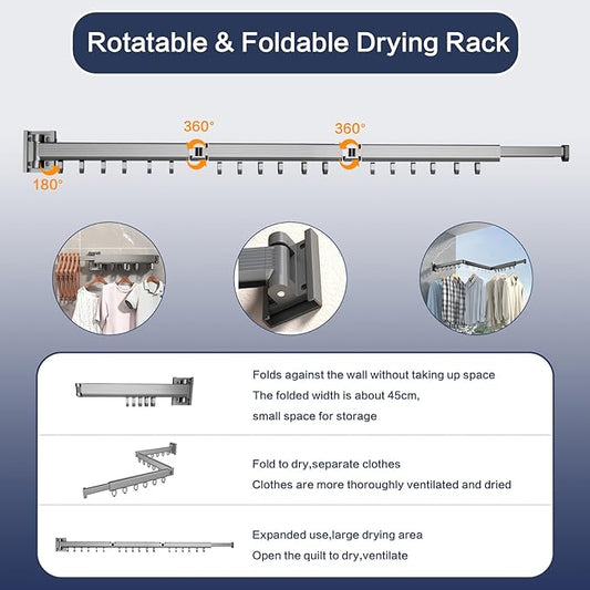 Clothes Drying Rack, Wall Mounted Clothes Hanger Rack Collapsible(Tri-Fold), Space Saver Clothes Rack for Laundry Balcony Mudroom Bedroom,Grey-NeatNest