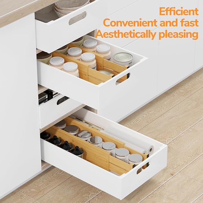 BAMEOS 4" High Drawer Dividers Bamboo Separators Organization Expandable Organizers for Kitchen Bedroom Bathroom Dresser Office 4-pack-NeatNest