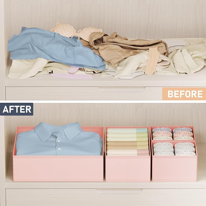 DIMJ Drawer Organizer Clothes Storage - 24 Pack Baby Dresser Organizer for Nursery, Foldable Closet Drawer Organizer Bins for Bedroom Organization, Fabric Storage Dividers for Socks, Underwears, Bras-NeatNest
