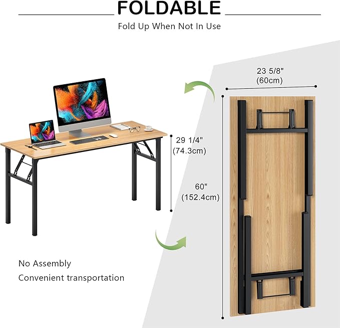 DlandHome Computer Desk, 59.8Inch Office Desk Computer Table, Study Writing Study Desk for Home Office, Teak and Black-NeatNest