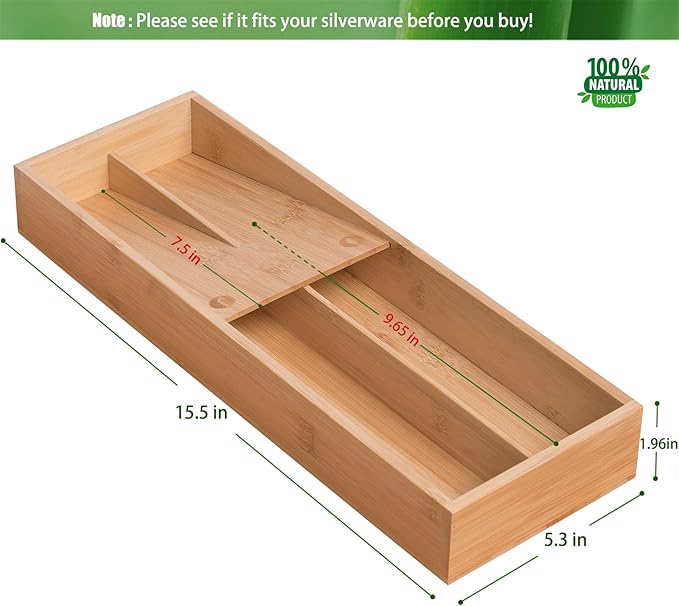 Bamboo Silverware Drawer Organizer, Kitchen Small Silverware Organizer, Utensil Tray Holder, Cutlery Tray for Spoons, Forks, Knives, Suitable for a family of 2-4-NeatNest