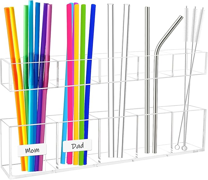 9.5" Acrylic Straw Holder for Cabinet Door,Cabinet Straw Holder Organizer with Double Sided Adhesive Tape and Sticker,Reusable Tumbler Organizer Storage for Kitchen Counter Cupboard