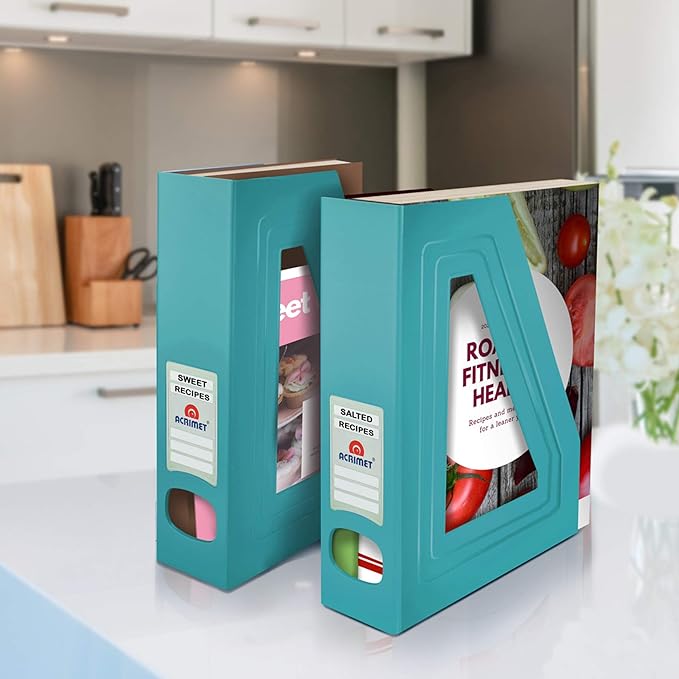 Acrimet Magazine File Holder, Durable Rack, Space-Saving Organizer (Plastic) (Solid Green Color) (2 pack)