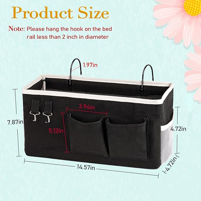 Bedside Storage Caddy/Bedside Hanging Storage Bag for Headboards Bunk Beds Dorm Rooms Book Phone Magazine Holder (Black)-NeatNest