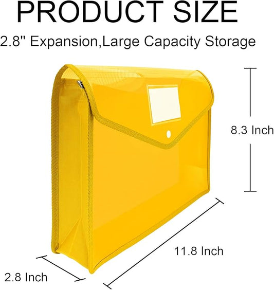 CHEPULA A4 Plastic File Folder Poly Envelope Expanding File Wallet Document Organizer with Snap Closure & Label Pocket Clear Colored Waterproof Accordion File Pouch for Office Home Storage-NeatNest