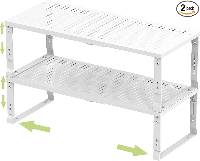 Adjustable Expanable Stackable Spice Rack Shelf Pantry Storage Organizer for Kitchen Cabinet,Countertop,Bathroom and More.Space is no Longer Limited(2Packs/White/Large)-NeatNest