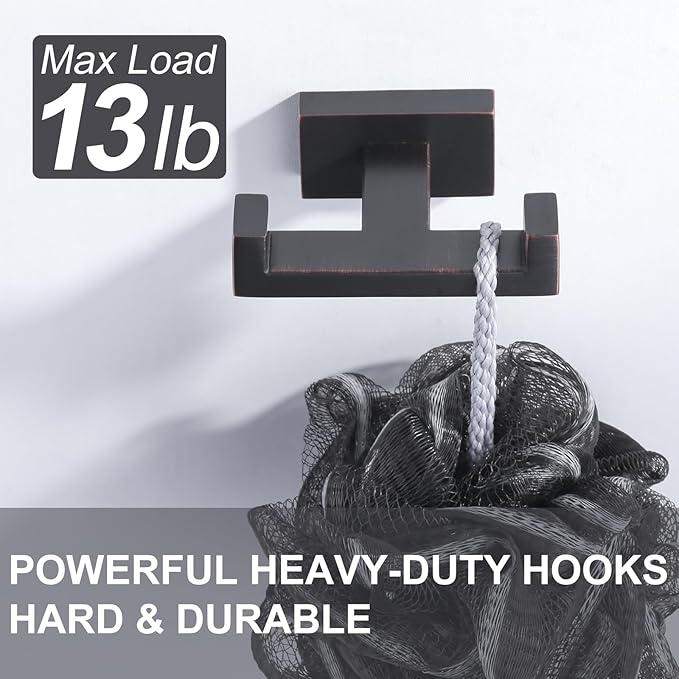 Double Bathroom Towel Hook for Wall Mounted - Oil Rubbed Bronze Modern Towel Holder - Heavy Duty Coat Robe Hooks for Wall - Stainless Steel Shower Towel Hanger