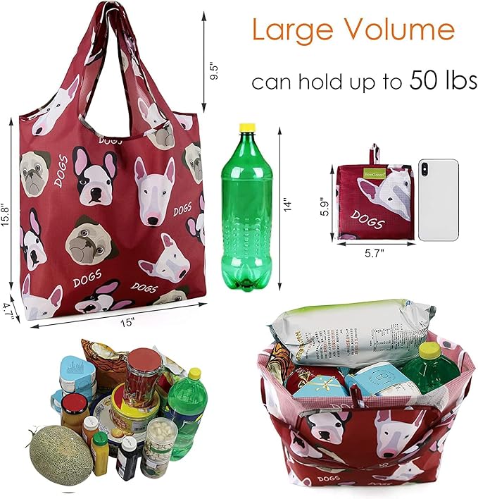 BeeGreen Heavy Duty Bulk Large Reusable Grocery Bags 6 Pack - Foldable Sturdy Recycled Cloth Animal Print Shopping Totes with Handles -Reusable Gifts Bags for Groceries, Travel, Storage & Women-NeatNest