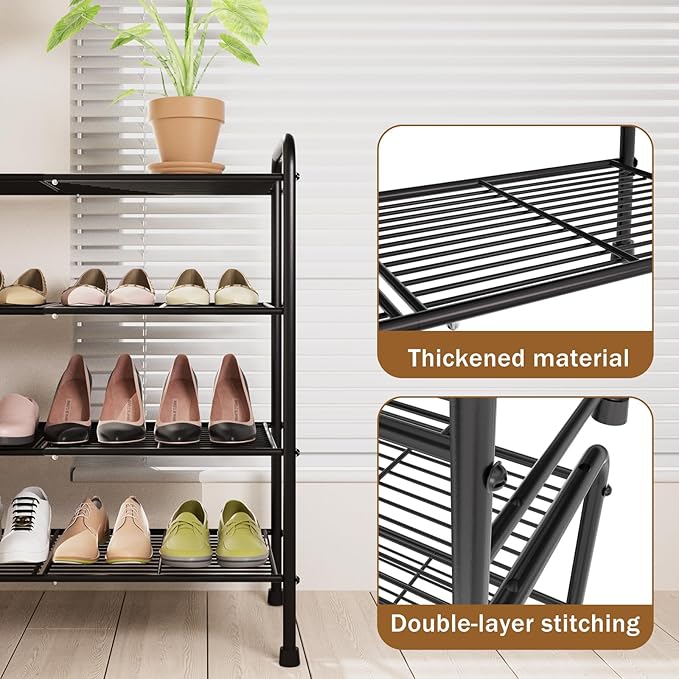 4-Tier Short Metal Shoe Rack,Extra Large Capacity Adjustable Stackable Shoe Organizer Shelf for Closet Entryway, Bedroom,Living Room, Floor,Hallway Shoe Shelf,Black 28" W × 32.3" H-NeatNest