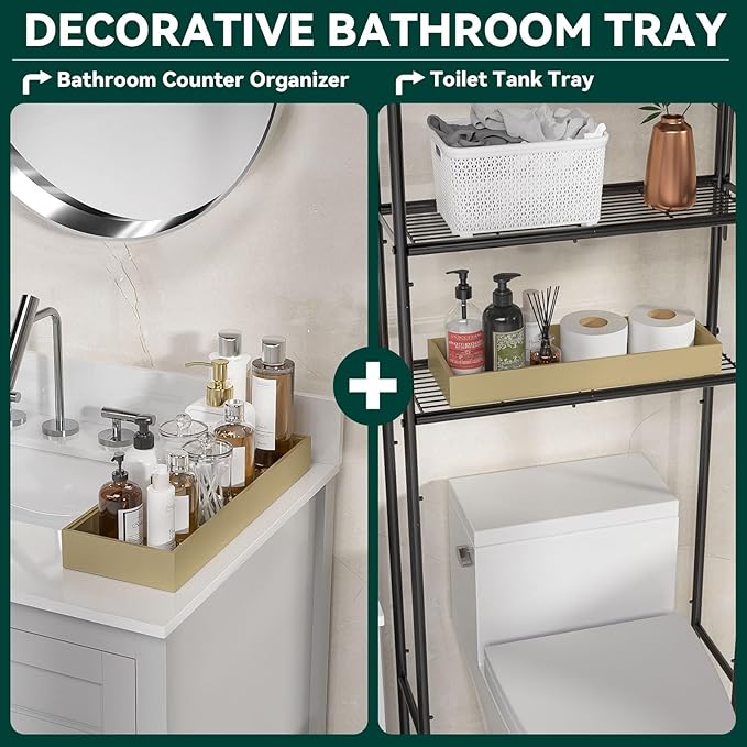 Bamboo Drawer Organizer - Extra Large Silverware & Utensil Organizer, 2 Pcs Toilet Toppers, Wooden Toilet Paper Basket (Gold, 17 X 6 X 2 Inch)-NeatNest