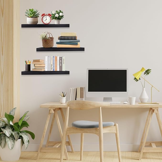 Floating Shelves 15.7in for Wall Black Solid Wood Floating Shelves Bathroom Floating Shelf for Bedroom Kitchen Living Room-NeatNest