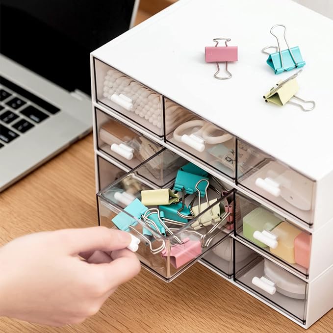 Desk Organizer-Stackable Storage Drawers, Plastic Compact Desk Storage Box Perfect for Collection Small Item/Cosmetic Office Organizer - 3 drawers (White)-NeatNest