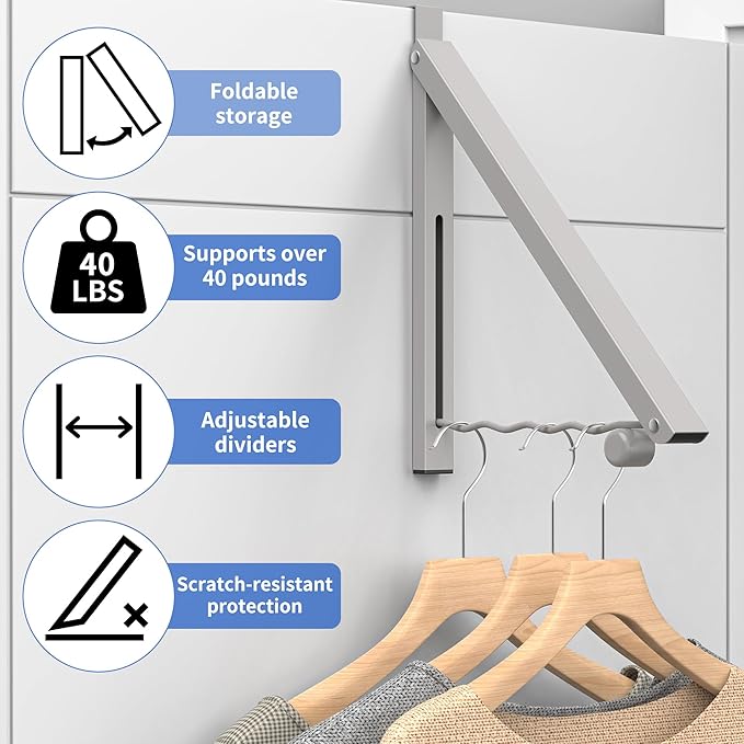 Clothes Drying Rack for Laundry Room Organization,Foldable Over The Door Drying Racks for Saving Space, Warm Gray 1 Pack
