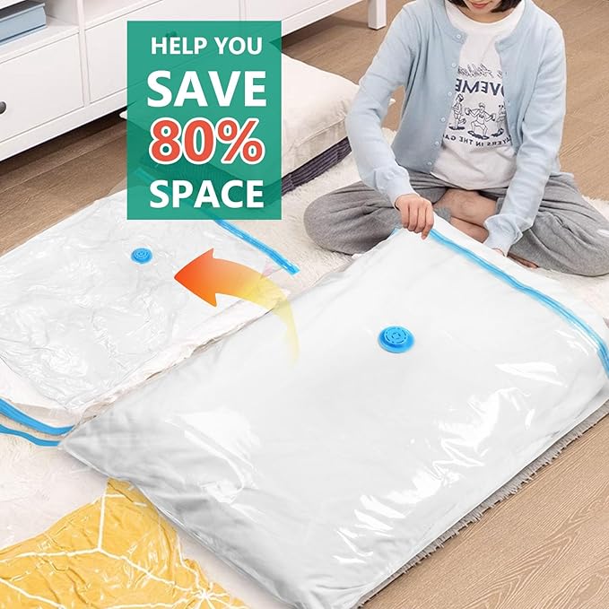 Morecoo Vacuum Seal Bags for Clothing, 6 Pack Vacuum Storage Bags (3 Jumbo/3 Large) with Electric Pump, Packing Cubes Compression Space Saver for Comforters, Blankets - Ideal for Travel-NeatNest
